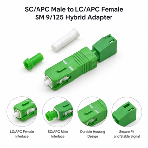 Adaptador/Convertidor de Fibra Óptica Híbrido de Grado Telecomunicaciones, Monomodo 9/125μm, SC/APC Macho a LC/APC Hembra, para Redes CATV y FTTH - Product Image 1