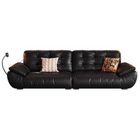 Vente directe usine – Canapé trois places en cuir véritable style vintage « Space-Cloud », design italien, luxe discret, rétro, noir, lignes droites
