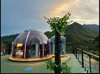 Dôme en verre de luxe pour glamping en plein air de haute qualité 2025, tente préfabriquée, mini-maison pour complexe hôtelier, 9m 7m 8m, tissu PC
