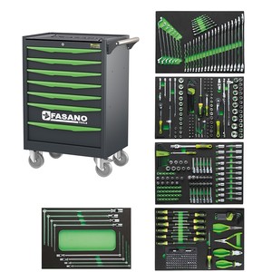 Carro de herramientas rodante Fasano Tools 122V/AS402 con cajones verdes y ruedas para reparación de automóviles - Product Image 3