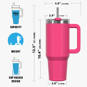 Botella de agua de 40 oz con asa, pajita abatible, vaso térmico aislado, taza de viaje reutilizable de acero inoxidable, base de goma - Product Image 5