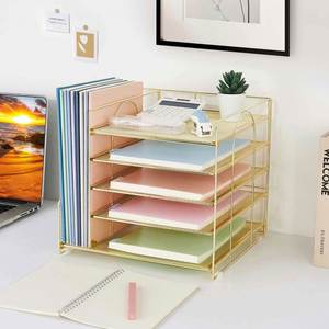 Desk <b>Organizers</b> and Accessories 5 Tier Paper Letter Tray <b>Organizer</b> with <b>File</b> Holder Desktop <b>Organizer</b> for Office Supplies Gold - Product Image 5