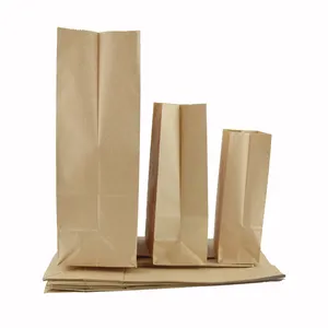 Promoción al por mayor, bolsa de papel marrón ecológica, bolsa de papel de fondo cuadrado para llevar alimentos