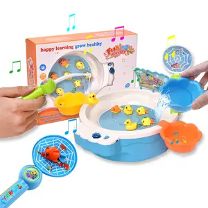 微型电动塑料钓鱼池磁性钓鱼棋盘游戏表互动加水儿童游戏鱼玩具带灯光音乐