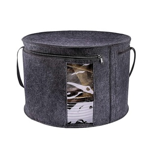 Hat Storage Box Round Collapsible Felt Hat Storage Box With Cover With Clear Front Panel