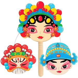 Style chinois <span class=keywords><strong>traditionnel</strong></span> bricolage enfants éducatif tambour à main opéra de pékin masque facial jouet en bois pour colorier jouet blanc blanc - Product Image 5