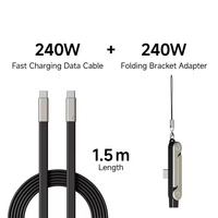 Cable de Carga Rápida USB C a C PD3.1 de 240W, 1.5M, Cable Plano de Silicona con Soporte para Teléfono y Embalaje en Caja de Color