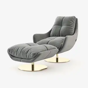Итальянский дизайн, мебель для гостиной, металлическое основание, кожаное кресло с подставкой для ног для домашнего отеля