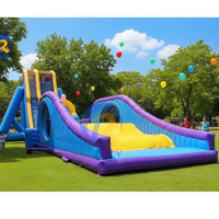 Prix de gros Toboggan aquatique gonflable géant en PVC de 0,55 mm, type montagnes russes, avec château gonflable combiné et zone de saut, motif palmier