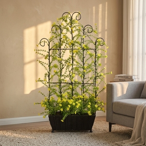 <strong>Artificial</strong> Yellow <strong>Flower</strong> Vine <strong>With</strong> Black Metal <strong>Trellis</strong> and Pot for Home Garden Wedding Decoration Decorative Plant Arrangement - Product Image 4