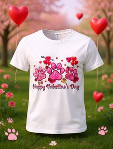 T-shirt per San Valentino da donna con stampa di zampa a forma di cuore, girocollo, casual, primavera estate, 100% cotone, taglie forti, alla moda - Product Image 2