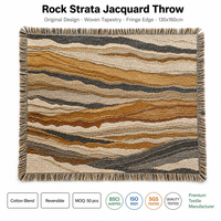 Tapisserie Jacquard Réversible en Polyester à Franges, Motif Vague de Roche, Couleurs Ocre, Gris, Beige, Dune, Argile, pour Canapé, Pique-nique, Décoration, Lit