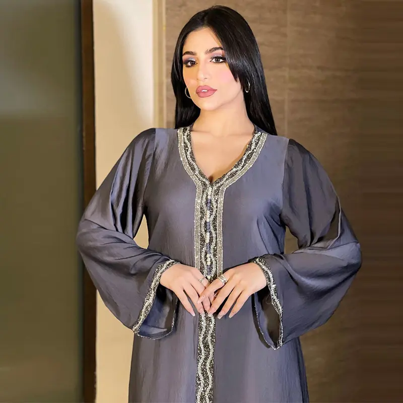 Nuovi prodotti medio oriente Dubai turchia Abaya abito blu reale Muslim nastro di diamanti caftano marocchino Jalabiya