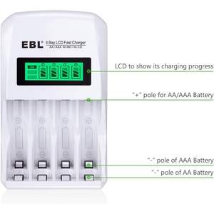 Pour EBL Lot de 8 piles AAA rechargeables haute capacité 1100mAh avec chargeur LCD individuel Chargeur de piles rechargeables AA/AAA - Product Image 1