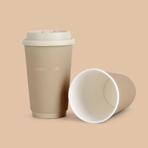 Vaso de Café de Papel con Logotipo Personalizado, Ecológico, Reciclable, de Doble Pared, Color Nude, con Estampado de Lámina Dorada Rosa, Tacto Suave - Product Image 5
