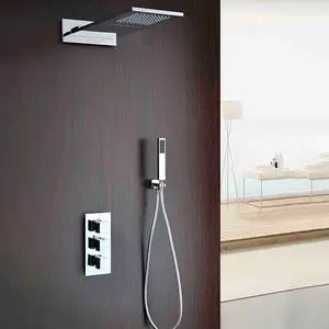 Overhead Ceiling Raindrop Built In Thermostatic Rainfall Mixer System Faucet Set Rain Mounted Ceiling Shower
