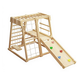 Parque Infantil Montessori de Madera para Niños, Estructura de Juego Interior y Exterior con Tobogán y Triángulo de Escalada - Product Image 1