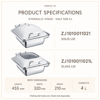 Halve maat glazen deksel soft close inductie commerciële buffetuitrusting roestvrijstalen voedselwarmer hydraulische chafing dish