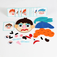Mainan Puzzle Wajah Kayu Berlapis Kain, Permainan Mencocokkan Pengenalan Emosi untuk Balita 3+ Mainan Montessori