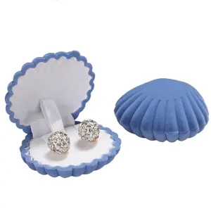 D2051 Shell Bentuk Perhiasan Tampilan Kotak Hadiah Yang Indah Beludru Cincin Anting-Anting Kalung Gelang Kerang Kotak Perhiasan