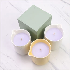 Vela de masaje corporal de cerámica de alta calidad al por mayor, vela de masaje con tarros de aceite esencial, boquilla y tapa - Product Image 3