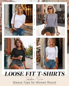 Camisetas de Manga Corta para <span class=keywords><strong>Mujer</strong></span>, Cuello Redondo, Estilo Informal, Básico, Moderno, Holgado - Product Image 4