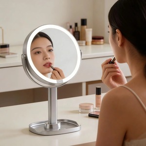 LED Çift Taraflı Makyaj Aynası Yuvarlak Makyaj Aynası Büyüteçli Masaüstü Güzellik Aynası Banyo Yatak Odası için - Product Image 2