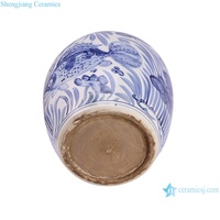 RZPI87-A  Pot de fleurs en céramique bleu et blanc antique à motif de poisson et d'algues, vases Olla De Ceramic, décoration d'intérieur