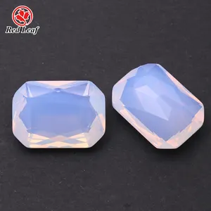Redleaf Gemstone 3A Quality Rectangle Shape Synthetic Glass Loose Gemstone White Opal Glass