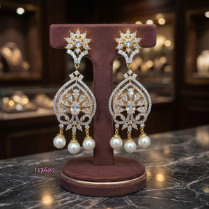ต่างหูคริสตัลมุกหรูหรา Ping Bling สำหรับผู้หญิง ต่างหูห้อยระย้าสีทอง ต่างหูแฟชั่นสำหรับงานแต่งงาน งานเลี้ยงตอนเย็น - Product Image 3