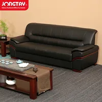 Canapé de bureau commercial personnalisable de style chinois authentique, grand modèle en cuir noir avec structure en bois massif, modèle SN7A, célèbre de Guangdong