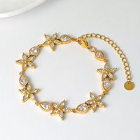 Gelang Bunga Wanita CYNYA Elegan dari Baja Anti Karat Berlapis Elektroplating dengan Rhinestone Penuh, Desain Tetesan Air yang Anggun untuk Penggunaan Sehari-hari