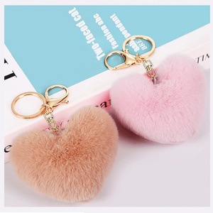 Porte-clés Pompon en fourrure de lapin en forme de cœur, doux et mignon, avec boule de fourrure, cadeau promotionnel - Product Image 2