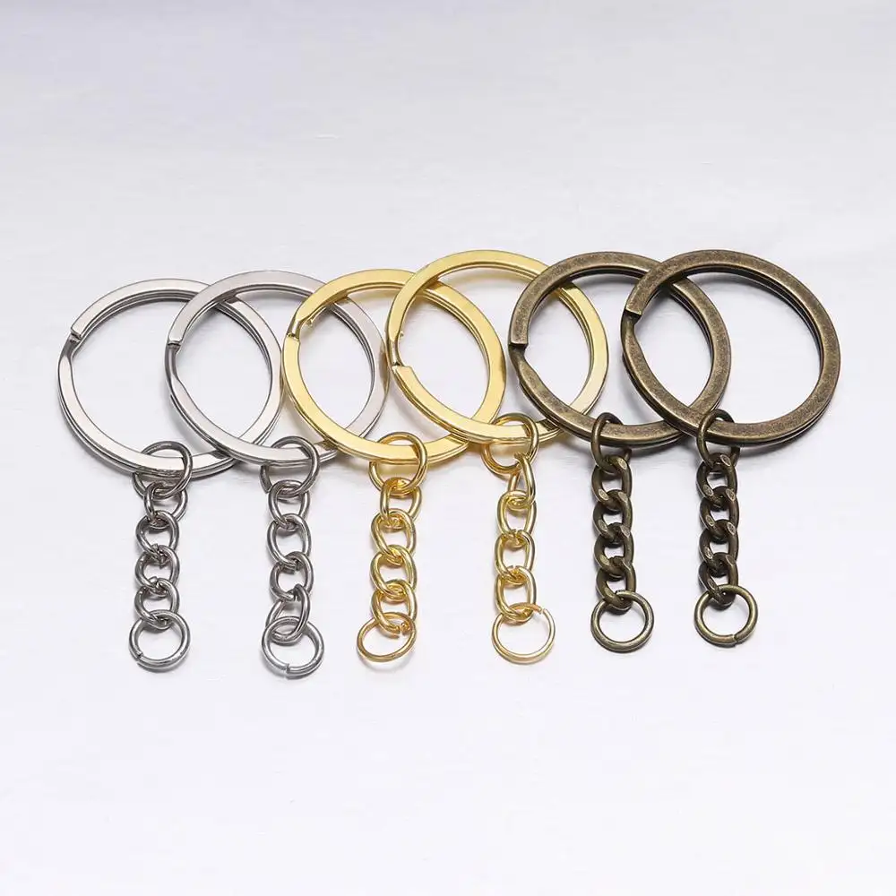 30mm Metal DIY Key chain Accessory Silver Gold Bronze Round Split Key ring With Twist Link Chain Keychain Rings With Link Chain