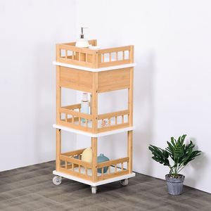 Multi-Tier Bamboo Wooden <b>Corner</b> Storage Shelf with Drawer and NC Lacquer Surface for Bathroom and Living Room - Product Image 3