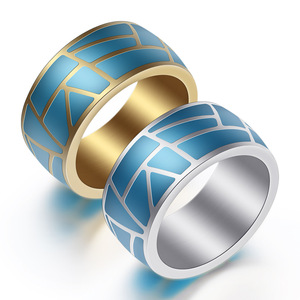 Anillos de Moda Azules Geométricos de 22MM, Resina Epoxi, Acero Inoxidable, Joyería, Regalo - Product Image 1