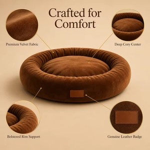 Cama Redonda de Lujo para Perros y Gatos, de Felpa de Piel de Conejo y Corduroy, con Espuma Viscoelástica, Almohada Calmante, Lavable, OEM, Marca Privada, Venta al Por Mayor - Product Image 5