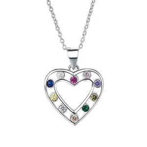 00035 Birthday Gift Authentic S925 Sterling Silver MultiのCZ HollowアウトNecklace Heart Pendant