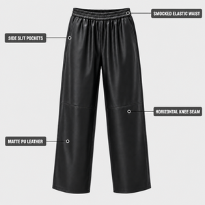 <span class=keywords><strong>Pantaloni</strong></span> Neri da Uomo Personalizzati <span class=keywords><strong>in</strong></span> <span class=keywords><strong>Ecopelle</strong></span> di Alta Qualità, Gamba Larga Dritta, <span class=keywords><strong>Vita</strong></span> Elastica, Tasche, per Streetwear Casual - Product Image 2