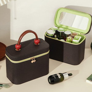 Boîte de rangement pour cosmétiques et bijoux en PU, étanche, portable, grande capacité, avec miroir - Product Image 2