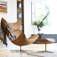 Fauteuil Pivotant Moderne en Cuir Orange de Style Italien avec Piètement Métallique pour Salon ou Chambre à Coucher