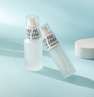 2 in 1 Foundation kaca dengan aplikator botol 15ml 30ml bulat dan persegi bentuk botol alas bedak kasus aplikator dengan