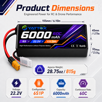 Batterie Lipo Yattox Factory Direct 6S 6000mAh 120C à décharge élevée 100% LCO pour hélicoptère RC, jet EDF, voiture, bateau