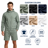 Ensemble de vêtements de sport légers personnalisés pour hommes, veste coupe-vent, sweat à capuche en nylon et ensemble de shorts, survêtement coupe-vent