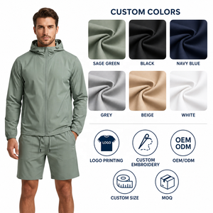 Custom Lightweight Sportswear <strong>Set</strong> for <strong>Men</strong> Windbreaker Jacket Nylon <strong>Hoodie</strong> <strong>and</strong> <strong>Shorts</strong> <strong>Set</strong> Windproof Tracksuit - Product Image 3