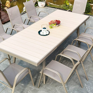 Best-selling Retractable <b>Plastic</b> Wood Dining <b>Table</b> Waterproof Garden Courtyard <b>Outdoor</b> Set of <b>Tables</b> and Chairs Premium Composit - Product Image 5