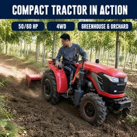 Tracteur compact 60 CV 4x4, petit tracteur agricole, largeur étroite 1250 mm, pour serre et verger, avec rotavator, élévateur hydraulique et attelage 3 points