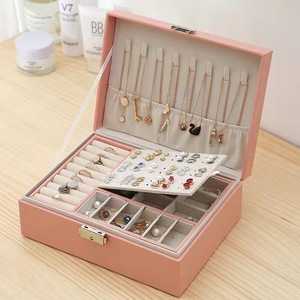 Double-layer <strong>Lockable</strong> PU Material Square Shape Modern Style <strong>Jewelry</strong> <strong>Box</strong> for Storing Earrings Necklaces Accessories Hand Boxes - Product Image 1