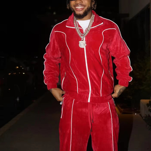 Ensemble survêtement en velours surdimensionné avec logo brodé personnalisé, sweat-shirt et pantalon de jogging, bordure réfléchissante en velours - Product Image 3