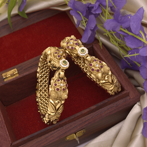 Juego de brazaletes de latón abiertos con diseño de elefante vintage étnico indio, con piedras de rubí, joyería nupcial tradicional para mujer. - Product Image 2